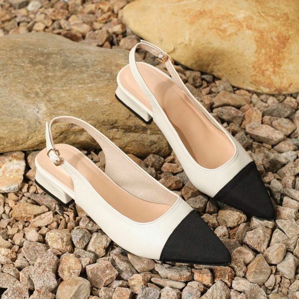 Elegant White and Black Slingback Women's Shoes
